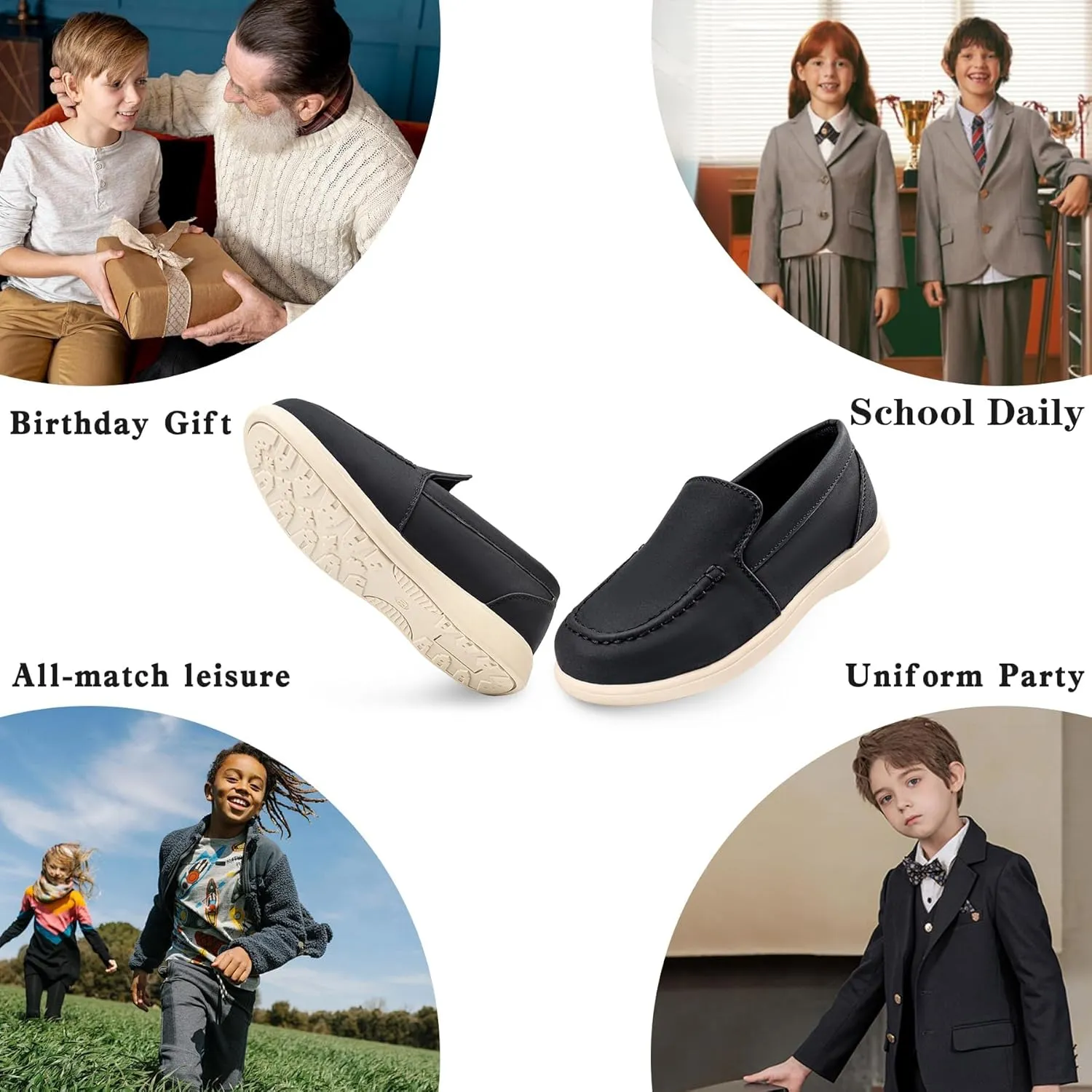 Boys' Loafers, Black Dress Shoes for Boys Lightweight & Comfortable, Non-Slip Sole | Elementary School Student Perfect for Weddings, Church, School Events (Size 1-13 Preadolescent)