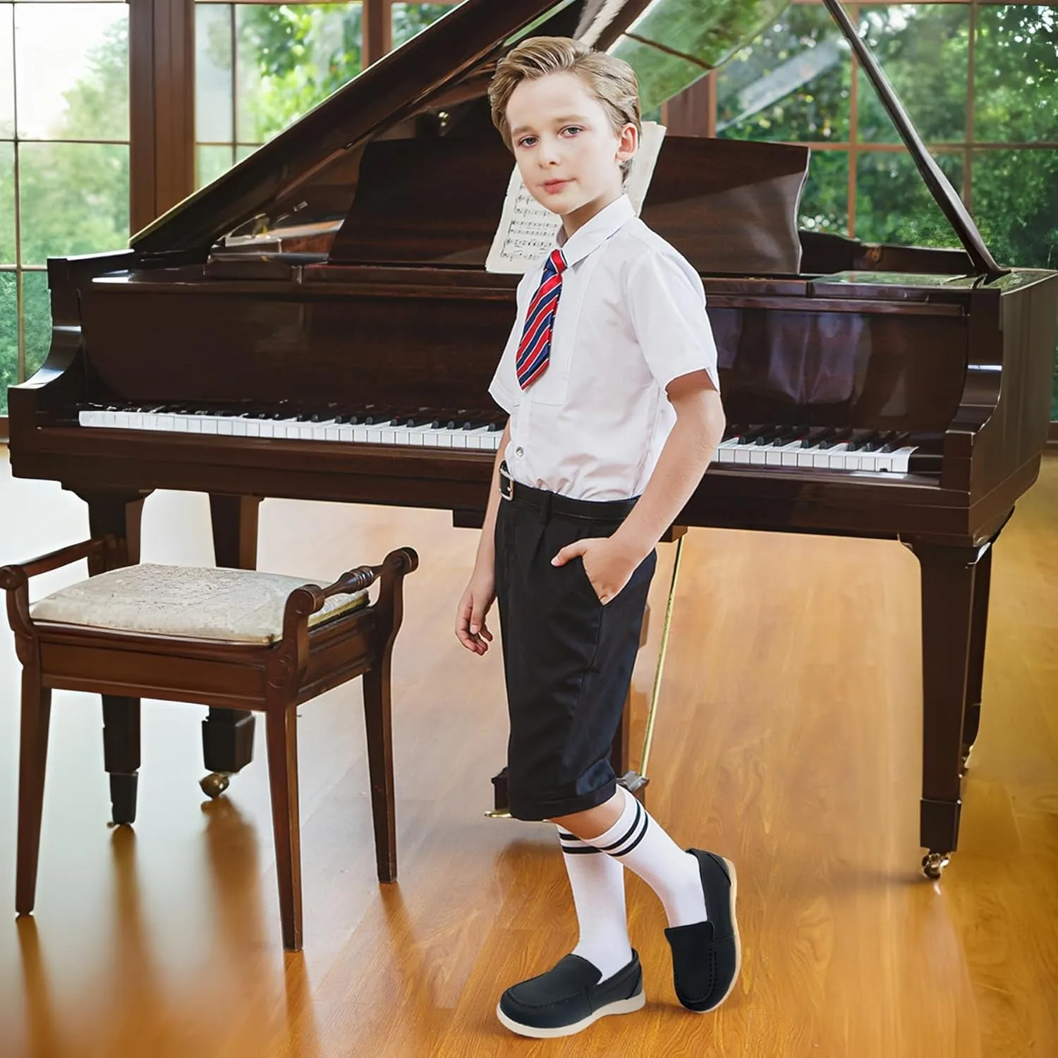 Boys' Loafers, Black Dress Shoes for Boys Lightweight & Comfortable, Non-Slip Sole | Elementary School Student Perfect for Weddings, Church, School Events (Size 1-13 Preadolescent)