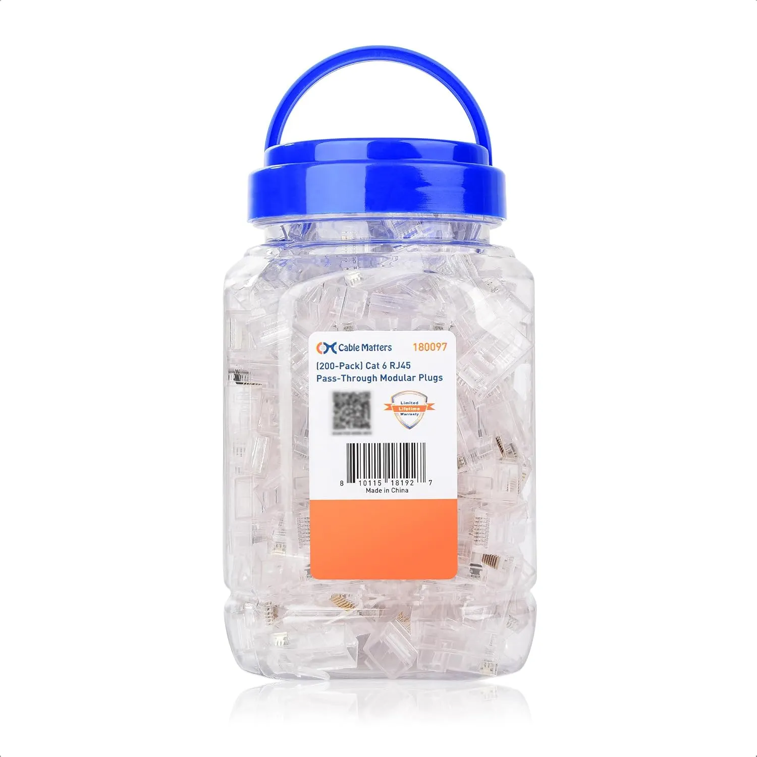 Cable Matters 200-Pack Cat 6 Pass Through RJ45 Connectors (Cat 6 Ends / Cat6 Connector / RJ45 Modular Plugs/Ethernet Plugs/Network Connector) for Solid or Stranded UTP Ethernet Cable