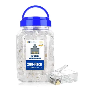 Cable Matters 200-Pack CAT6 RJ45 Modular Plugs (RJ45 Connectors / Cat6 Connector / Cat6 RJ45 Ends / RJ45 Plugs), for Solid or Stranded UTP Cable