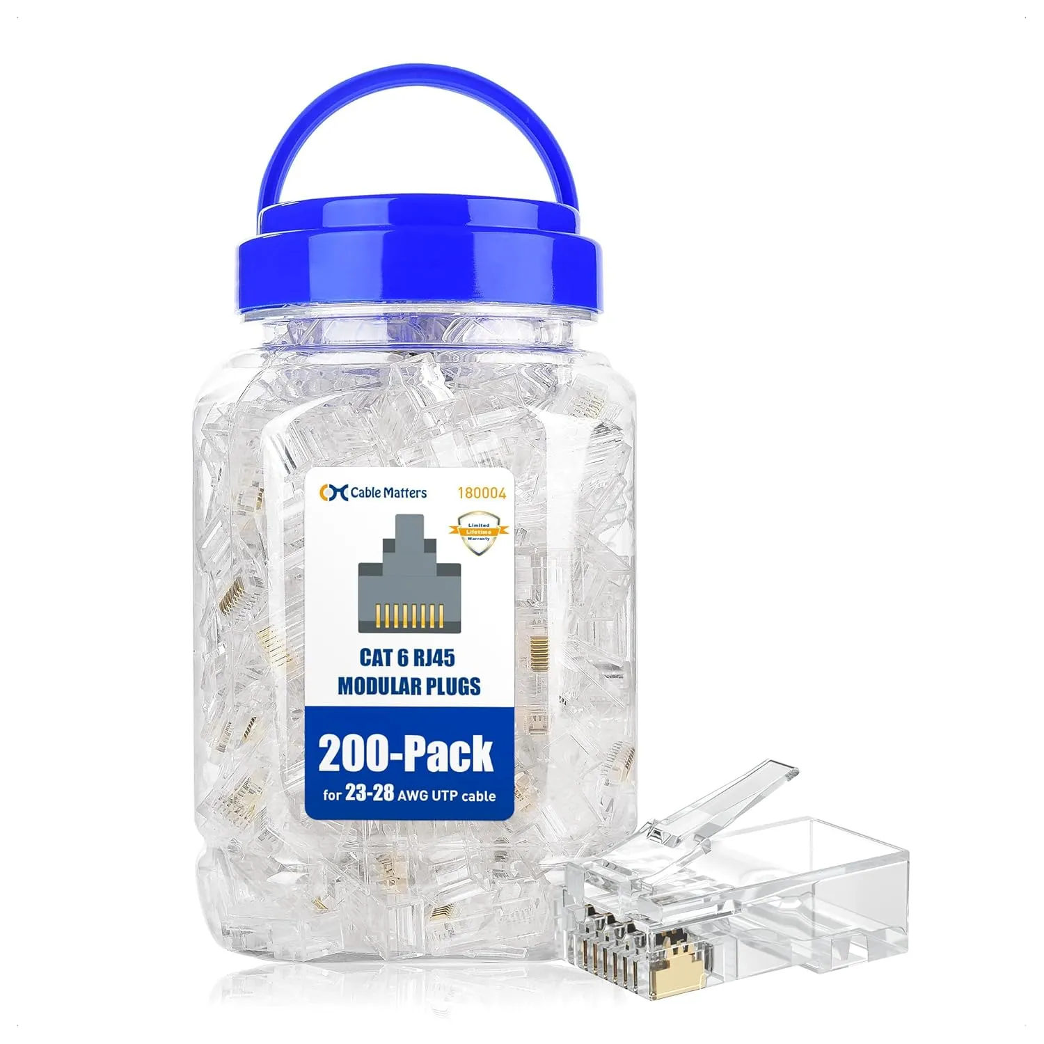 Cable Matters 200-Pack CAT6 RJ45 Modular Plugs (RJ45 Connectors / Cat6 Connector / Cat6 RJ45 Ends / RJ45 Plugs), for Solid or Stranded UTP Cable