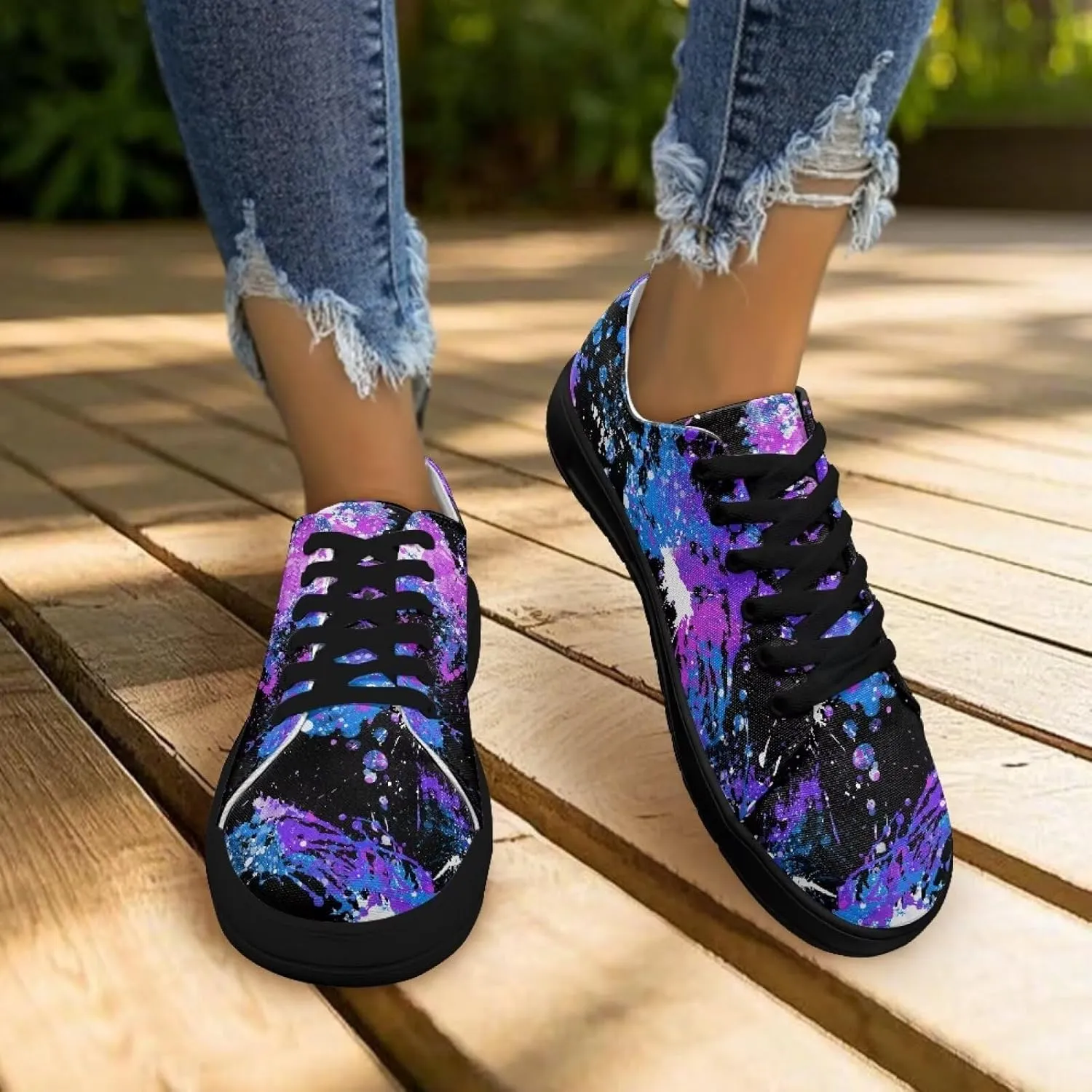 Canvas Sneakers for Women Low Top Lace Up Shoes Comfortable Canvas Tennis Shoes with Anti Skid EVA Sole Dressy Flats