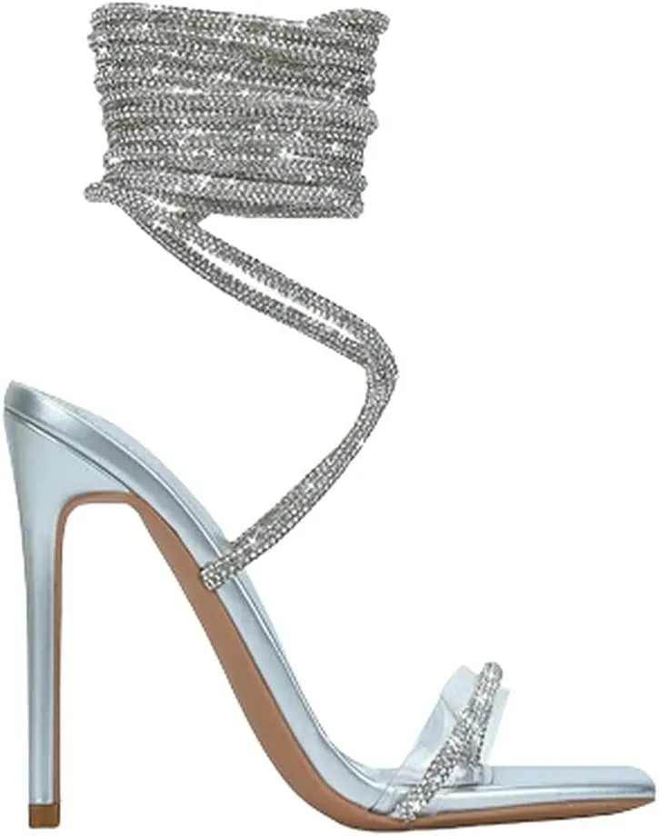 Cape Robbin Women's Rhinestone Lace Up High Heel Sandals