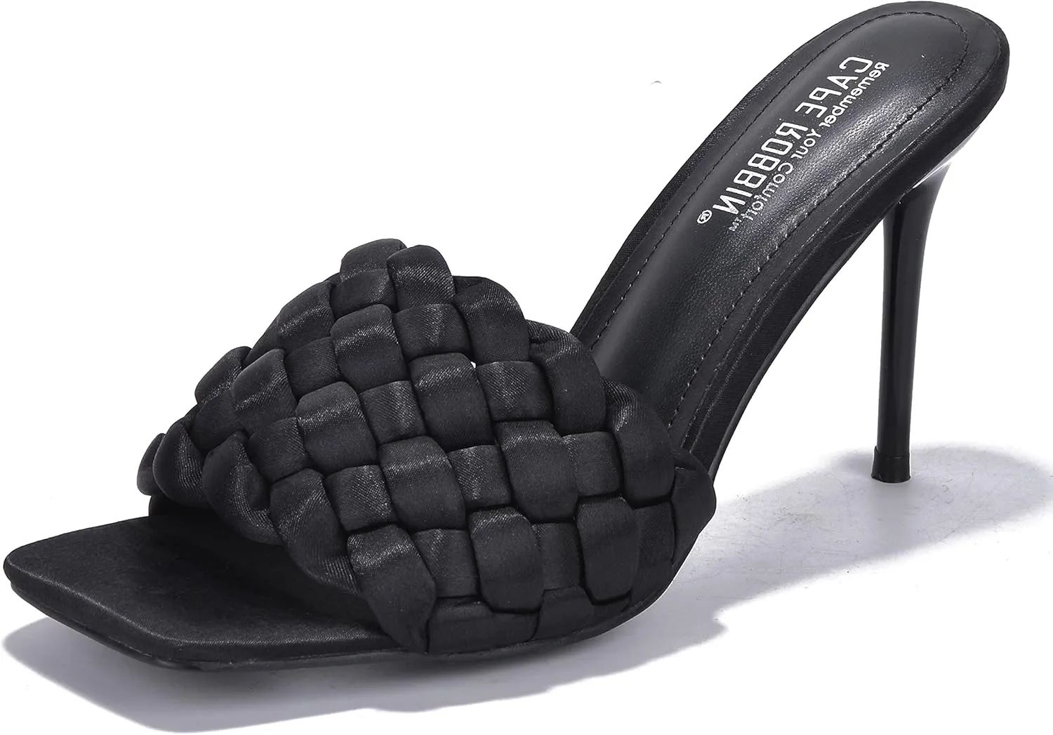 Cape Robbin Women's Stiletto Heel Sandals - Square Open Toe Slip-On High Heels with Braided Upper (Miella)