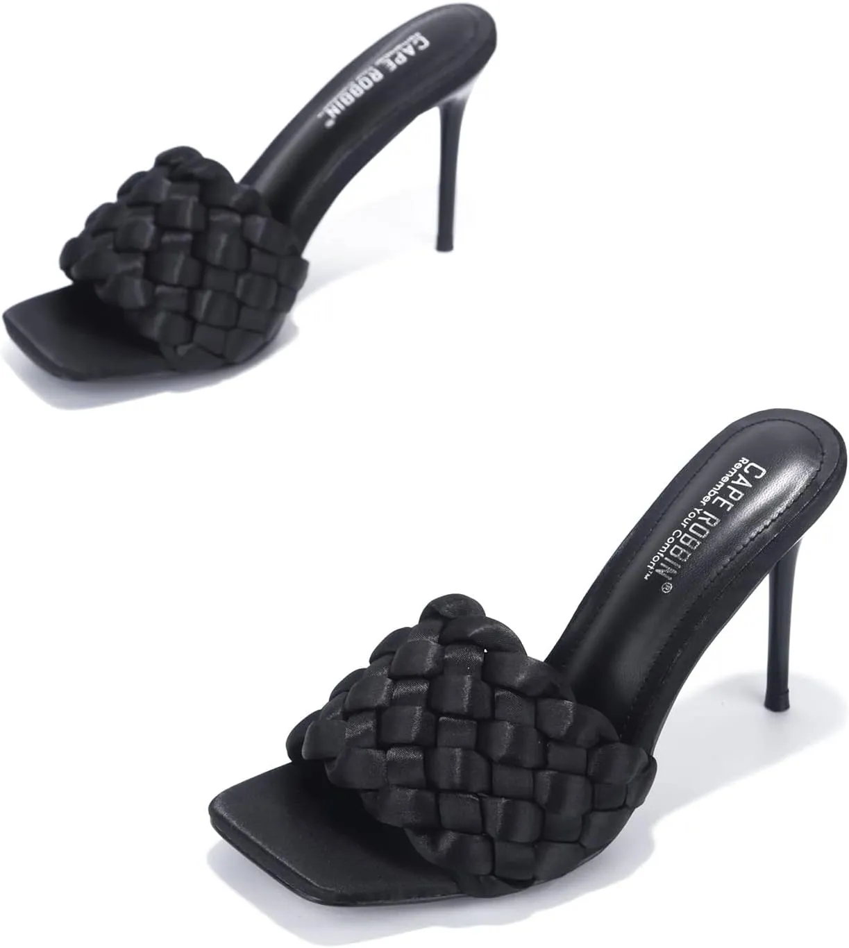 Cape Robbin Women's Stiletto Heel Sandals - Square Open Toe Slip-On High Heels with Braided Upper (Miella)