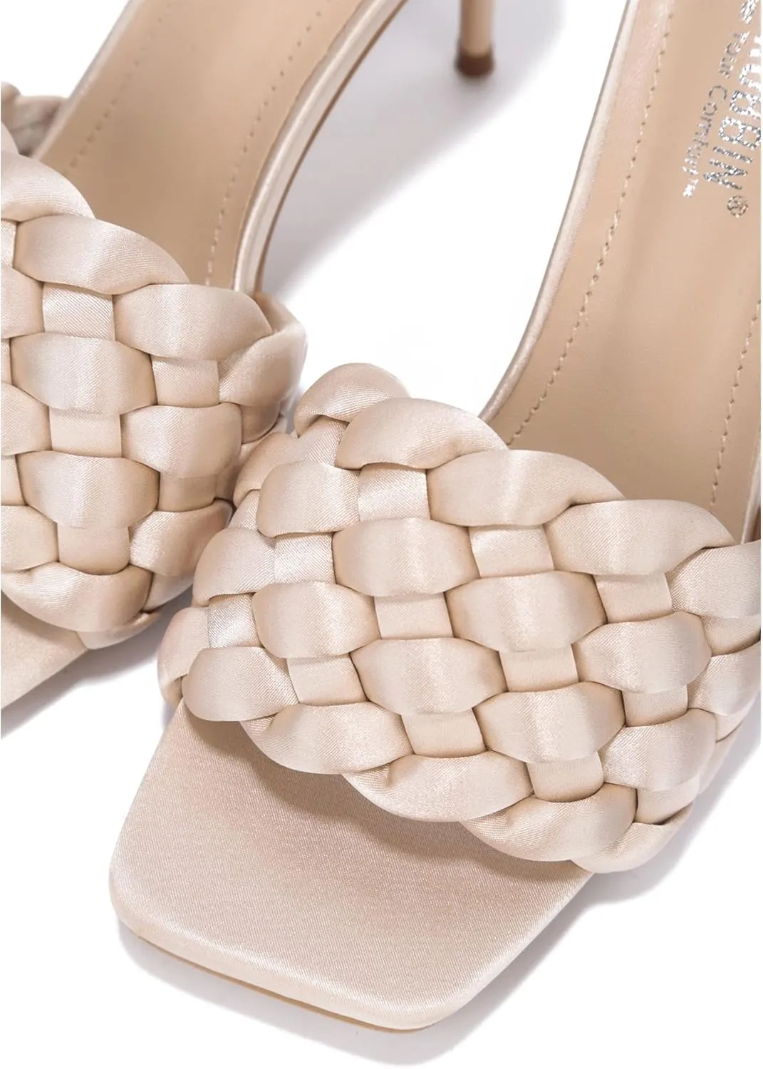 Cape Robbin Women's Stiletto Heel Sandals - Square Open Toe Slip-On High Heels with Braided Upper (Miella)