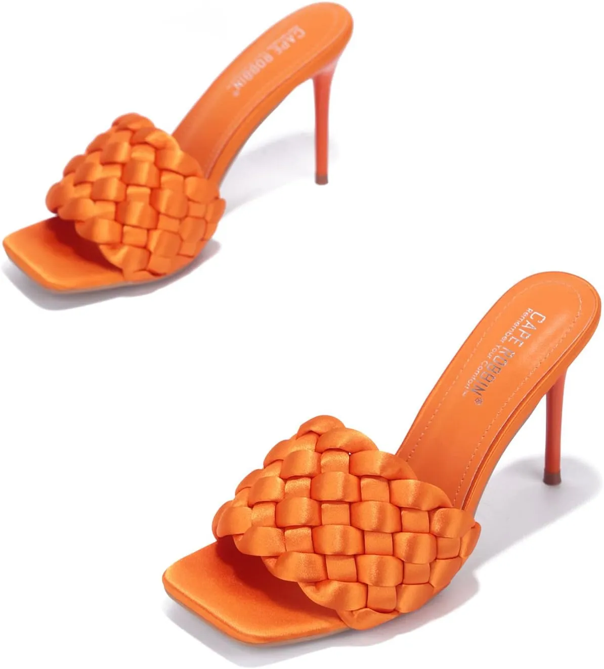 Cape Robbin Women's Stiletto Heel Sandals - Square Open Toe Slip-On High Heels with Braided Upper (Miella)