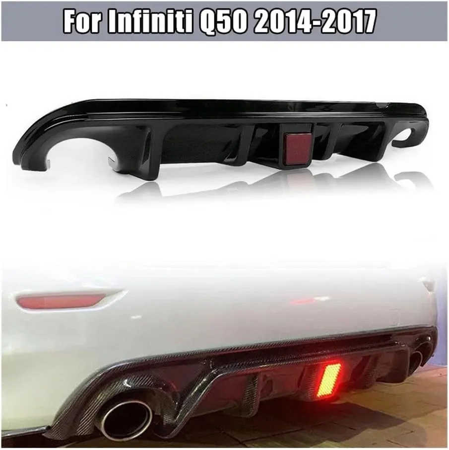 Car Rear Bumper Diffuser Spoiler with Indicator Light Compatible for Infiniti Q50 2014-2017 Car Modification Posterior Lip Body Kit(Carbon Fiber)