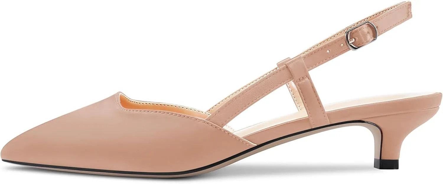 Castamere Low Kitten Heel Pointed Toe Pumps Women Slingback Slip-on Sandals Wedding Office Party Dress 1.4 Inches Heels