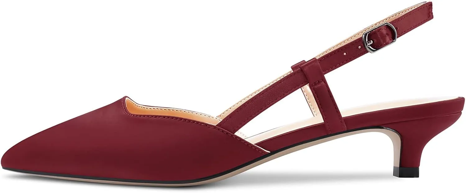 Castamere Low Kitten Heel Pointed Toe Pumps Women Slingback Slip-on Sandals Wedding Office Party Dress 1.4 Inches Heels