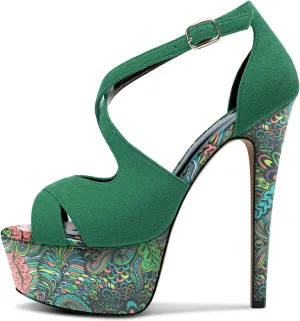 Castamere Peep Open Toe Platform High Stiletto Heel Patchwork Cross-Strap Two-Piece Sandals Sexy Dress 5.9 Inches Heels