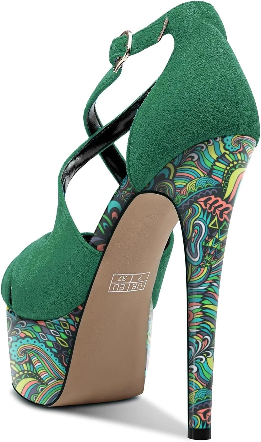 Castamere Peep Open Toe Platform High Stiletto Heel Patchwork Cross-Strap Two-Piece Sandals Sexy Dress 5.9 Inches Heels