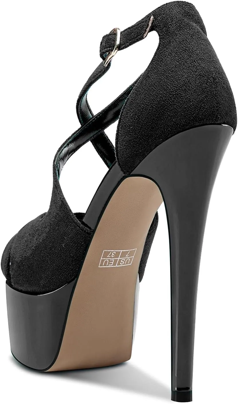 Castamere Peep Open Toe Platform High Stiletto Heel Patchwork Cross-Strap Two-Piece Sandals Sexy Dress 5.9 Inches Heels