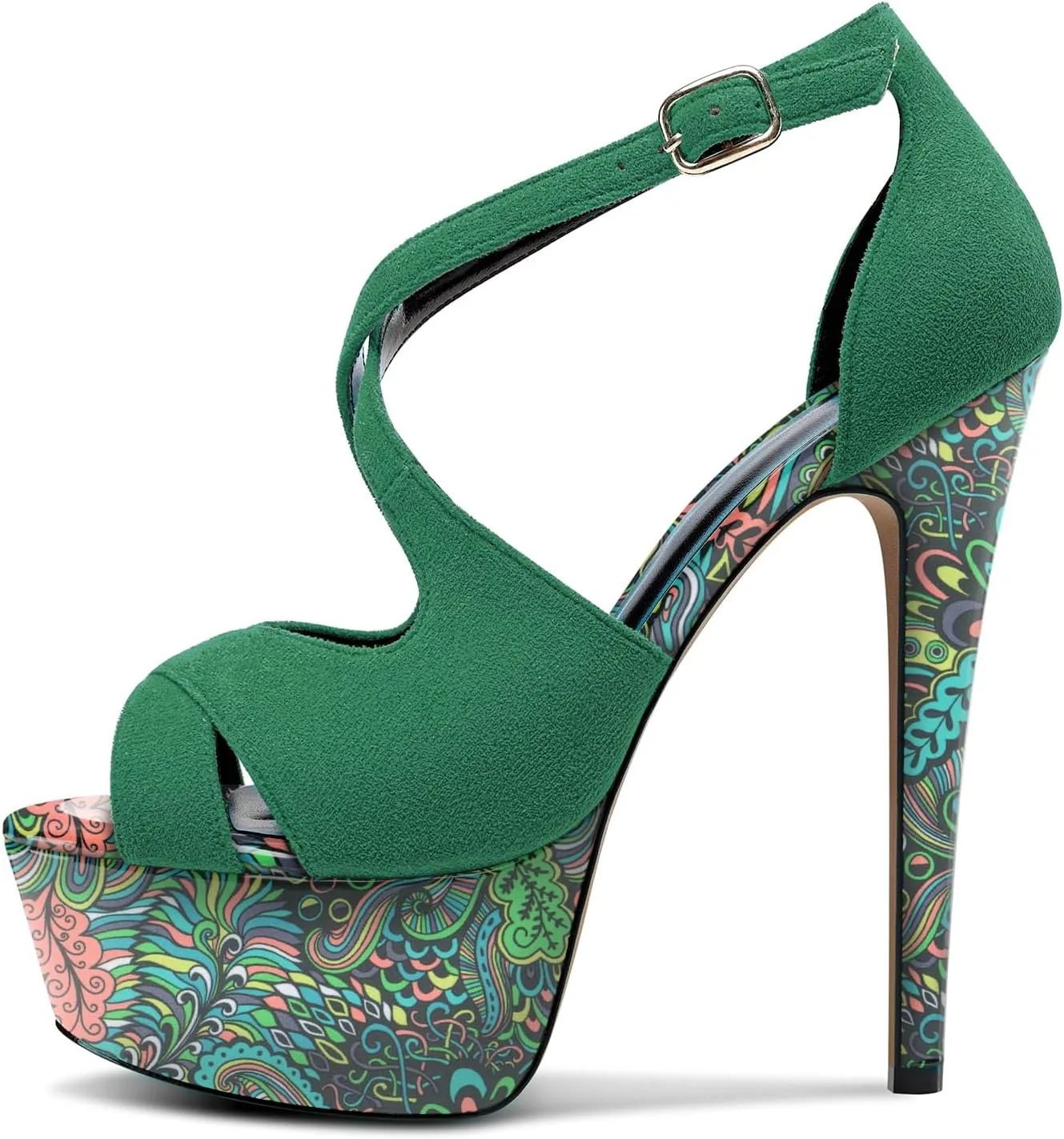 Castamere Peep Open Toe Platform High Stiletto Heel Patchwork Cross-Strap Two-Piece Sandals Sexy Dress 5.9 Inches Heels