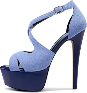 Castamere Peep Open Toe Platform High Stiletto Heel Patchwork Cross-Strap Two-Piece Sandals Sexy Dress 5.9 Inches Heels