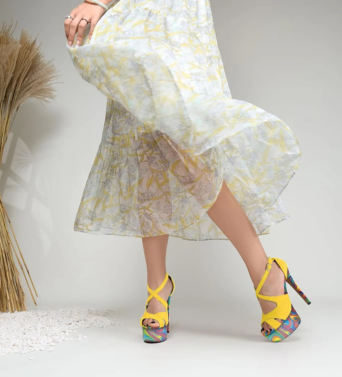 Castamere Peep Open Toe Platform High Stiletto Heel Patchwork Cross-Strap Two-Piece Sandals Sexy Dress 5.9 Inches Heels