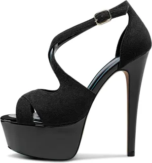 Castamere Peep Open Toe Platform High Stiletto Heel Patchwork Cross-Strap Two-Piece Sandals Sexy Dress 5.9 Inches Heels