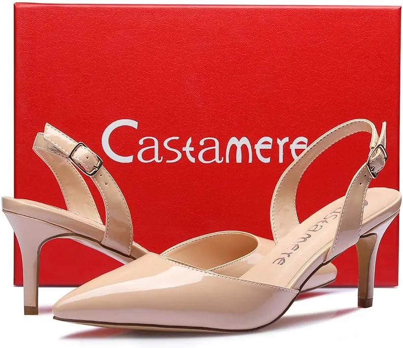 Castamere Pointed Toe Slingback Pumps Womens Mid Kitten Heel Closed Toe Low Heel Sandals 6 CM Heeled