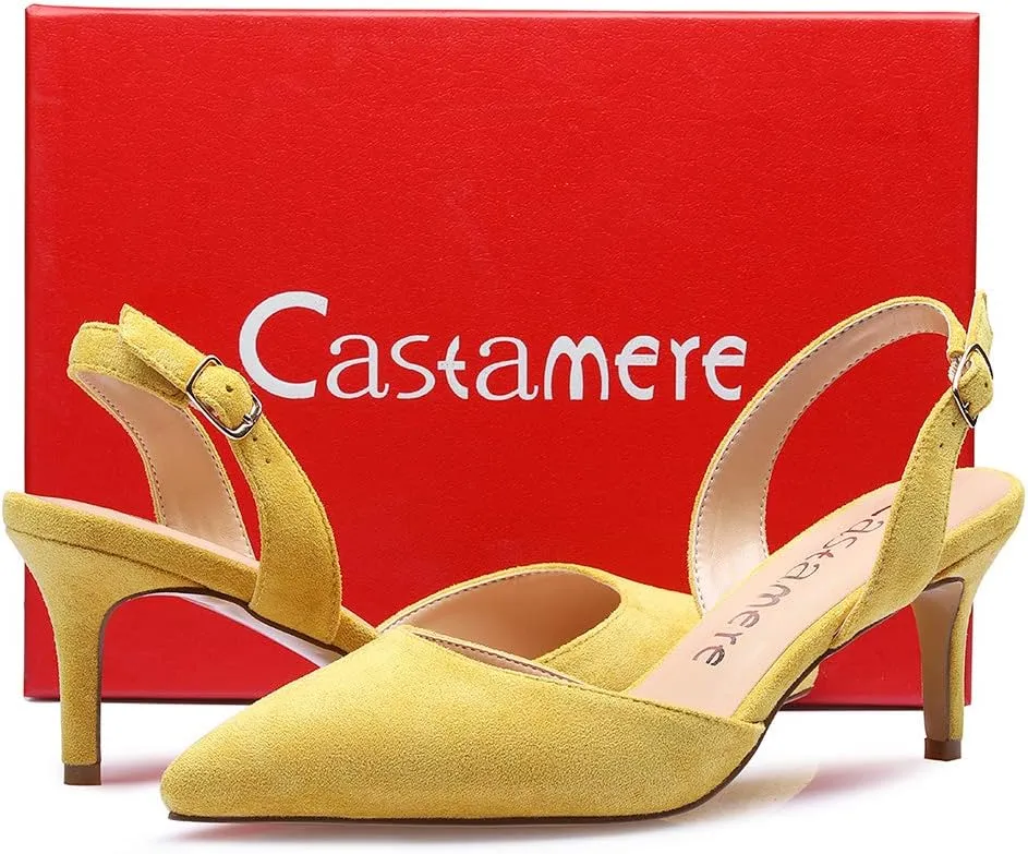 Castamere Pointed Toe Slingback Pumps Womens Mid Kitten Heel Closed Toe Low Heel Sandals 6 CM Heeled