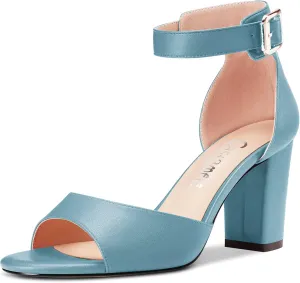Castamere Women Chunky Block High Heel Peep Open Toe Sandals Ankle Strap Buckle Office Party Dress Shoes