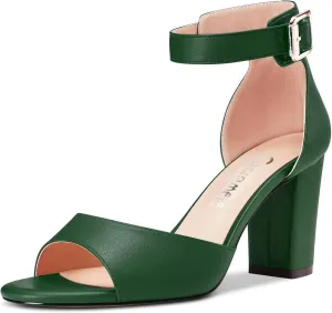 Castamere Women Chunky Block High Heel Peep Open Toe Sandals Ankle Strap Buckle Office Party Dress Shoes