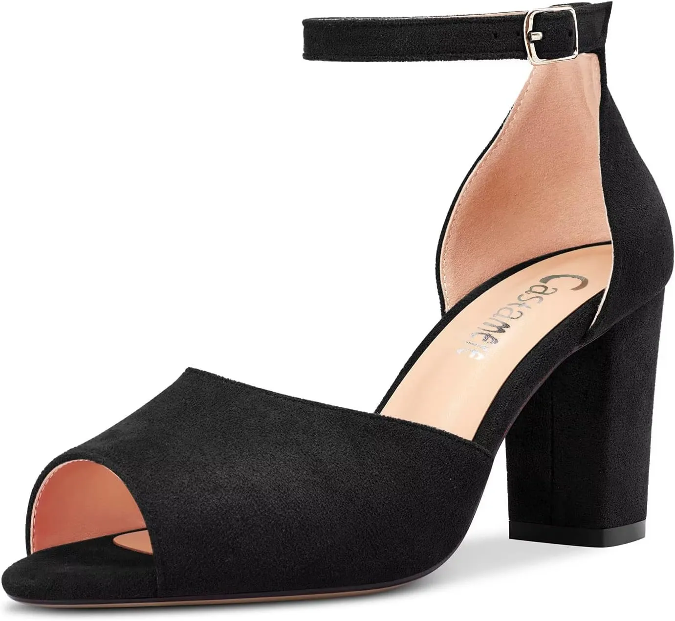 Castamere Women Chunky Block High Heel Peep Open Toe Sandals Ankle Strap Wedding Cute 3.2 Inches Heels
