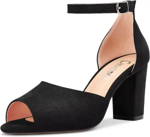 Castamere Women Chunky Block High Heel Peep Open Toe Sandals Ankle Strap Wedding Cute 3.2 Inches Heels