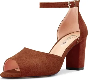 Castamere Women Chunky Block High Heel Peep Open Toe Sandals Ankle Strap Wedding Cute 3.2 Inches Heels
