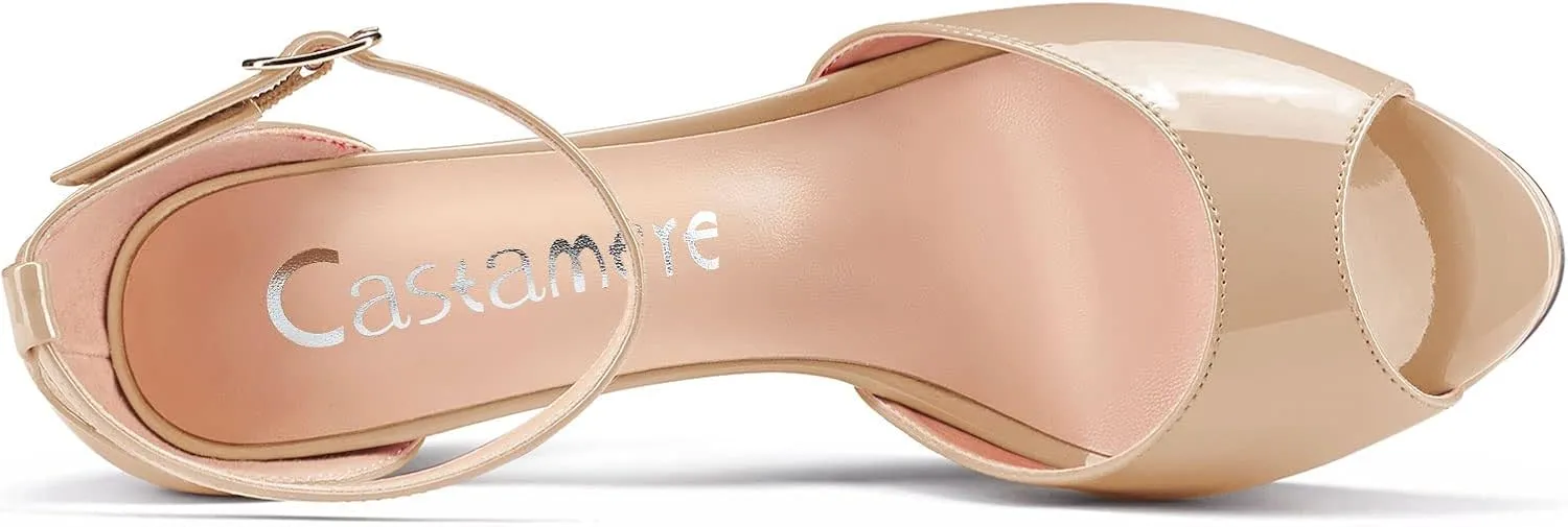 Castamere Women Chunky Block High Heel Platform Peep Open Toe Sandals Ankle Strap Two-Piece Wedding 5.1 Inches Heels Pumps