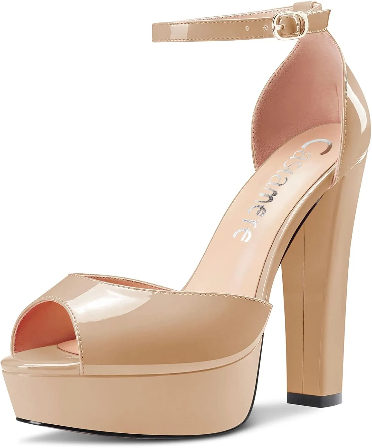 Castamere Women Chunky Block High Heel Platform Peep Open Toe Sandals Ankle Strap Two-Piece Wedding 5.1 Inches Heels Pumps