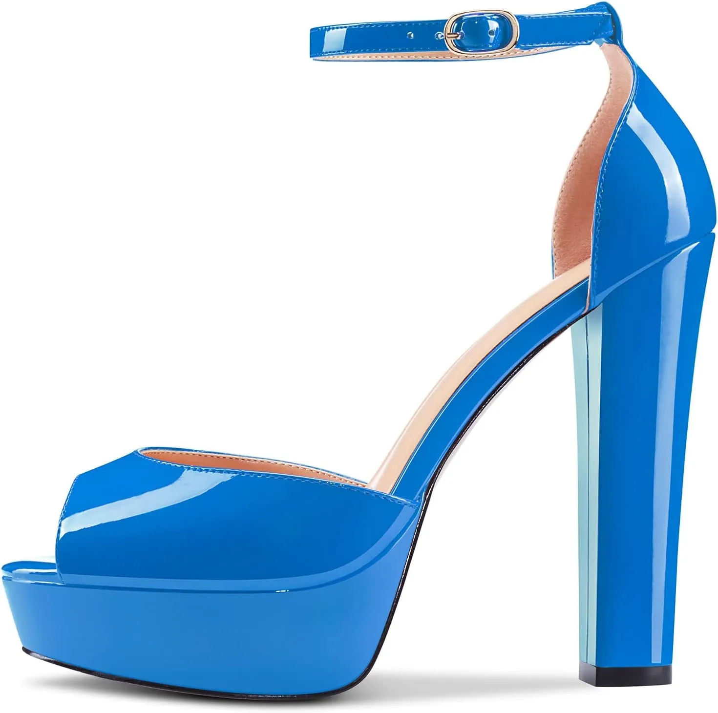 Castamere Women Chunky Block High Heel Platform Peep Open Toe Sandals Ankle Strap Two-Piece Wedding 5.1 Inches Heels Pumps