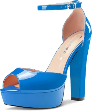 Castamere Women Chunky Block High Heel Platform Peep Open Toe Sandals Ankle Strap Two-Piece Wedding 5.1 Inches Heels Pumps
