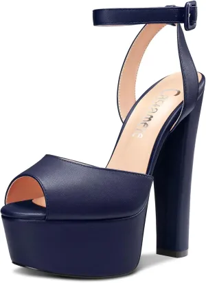 Castamere Women Chunky Block High Platform Heel Peep Open Toe Sandals Ankle Strap Slingback Buckle Party Shoes