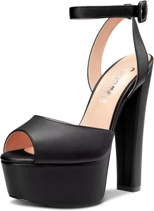 Castamere Women Chunky Block High Platform Heel Peep Open Toe Sandals Ankle Strap Slingback Buckle Party Shoes