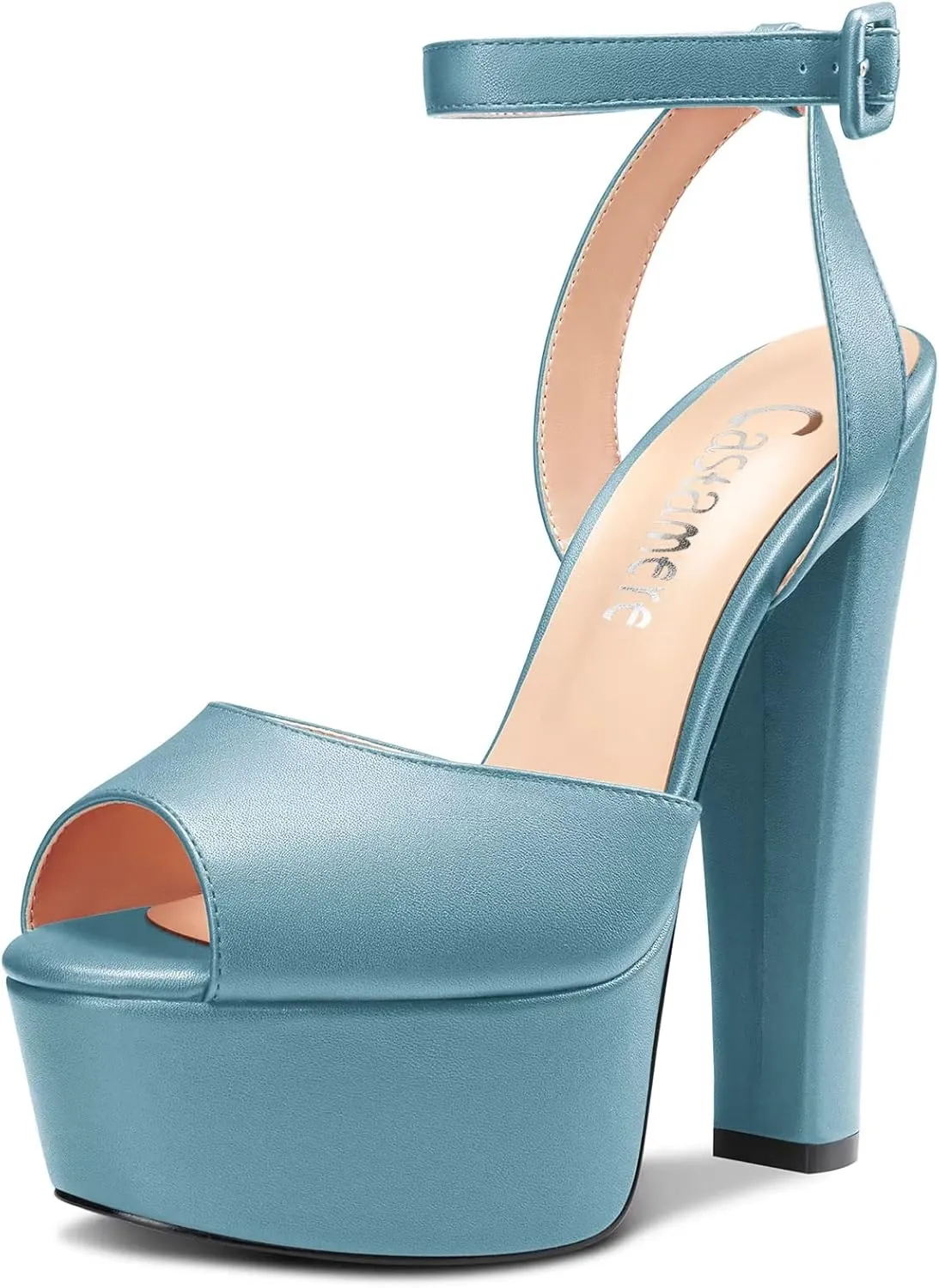 Castamere Women Chunky Block High Platform Heel Peep Open Toe Sandals Ankle Strap Slingback Buckle Party Shoes