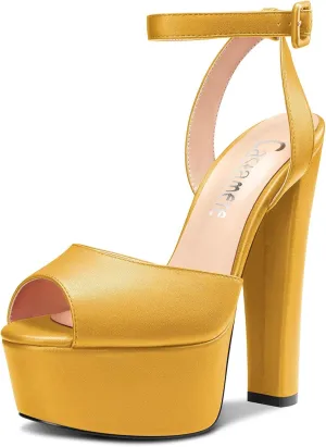 Castamere Women Chunky Block High Platform Heel Peep Open Toe Sandals Ankle Strap Slingback Buckle Party Shoes