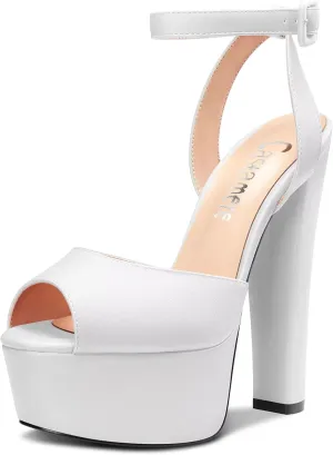 Castamere Women Chunky Block High Platform Heel Peep Open Toe Sandals Ankle Strap Slingback Buckle Party Shoes