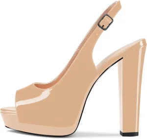 Castamere Women Chunky Block High Platform Heels Peep Open Toe Sandals Slingback Wedding Slip-on Pumps Clear Cute Dress Shoes