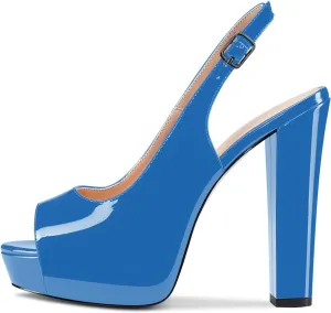 Castamere Women Chunky Block High Platform Heels Peep Open Toe Sandals Slingback Wedding Slip-on Pumps Clear Cute Dress Shoes