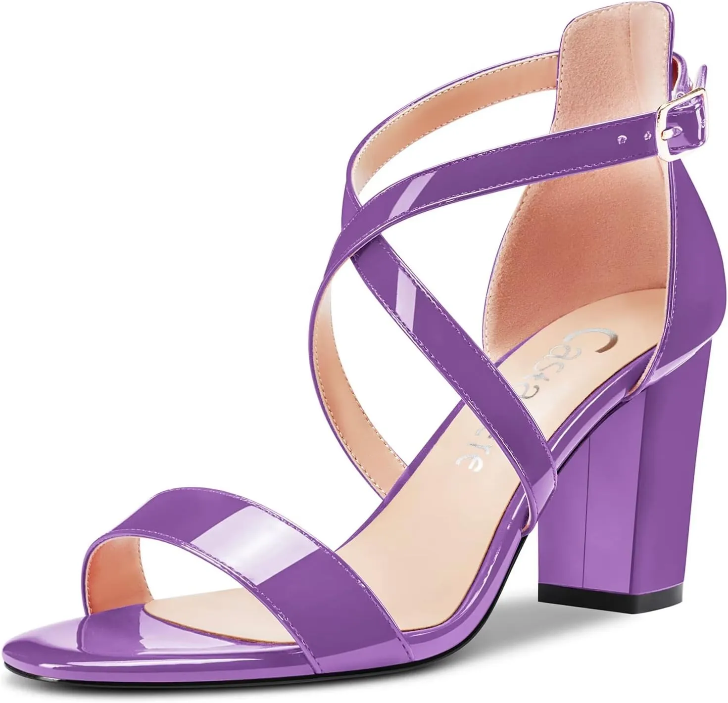 Castamere Women High Chunky Block Heel Peep Open Toe Cross-Strap Sandals Wedding Party 3.3 Inches Heels