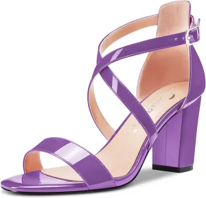 Castamere Women High Chunky Block Heel Peep Open Toe Cross-Strap Sandals Wedding Party 3.3 Inches Heels