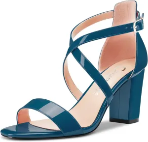 Castamere Women High Chunky Block Heel Peep Open Toe Cross-Strap Sandals Wedding Party 3.3 Inches Heels