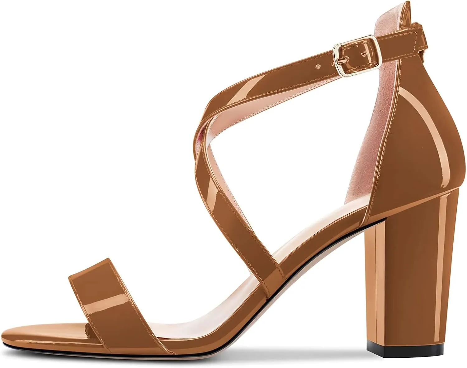 Castamere Women High Chunky Block Heel Peep Open Toe Cross-Strap Sandals Wedding Party 3.3 Inches Heels