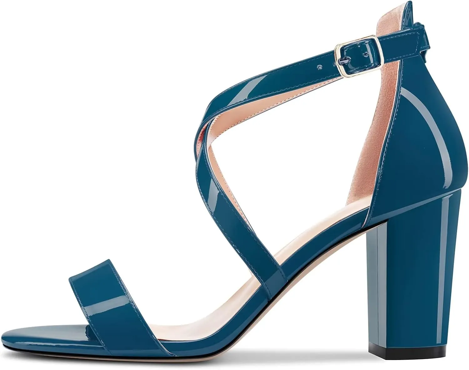 Castamere Women High Chunky Block Heel Peep Open Toe Cross-Strap Sandals Wedding Party 3.3 Inches Heels
