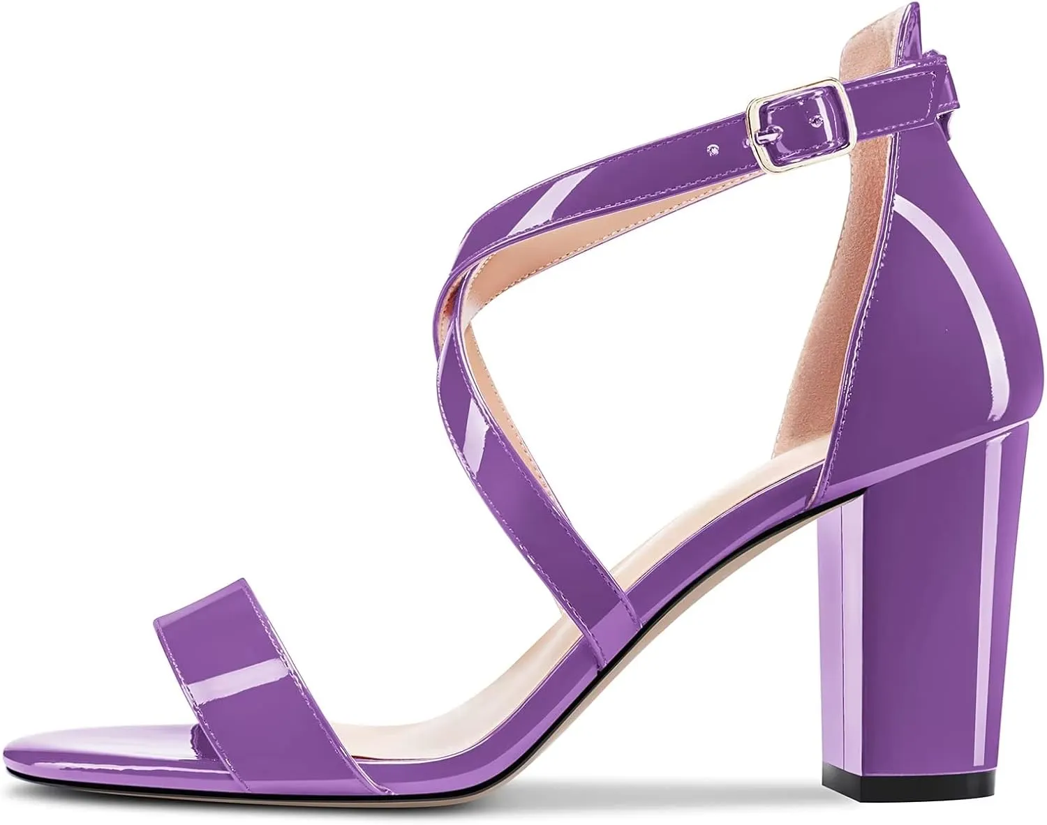 Castamere Women High Chunky Block Heel Peep Open Toe Cross-Strap Sandals Wedding Party 3.3 Inches Heels