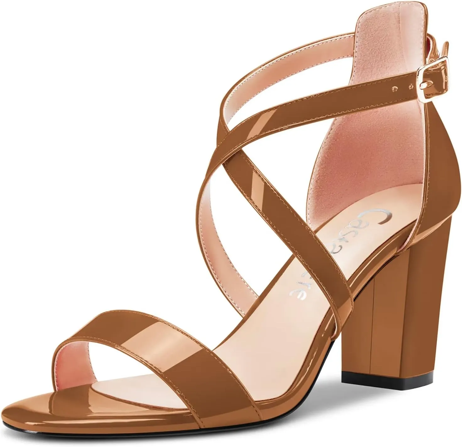 Castamere Women High Chunky Block Heel Peep Open Toe Cross-Strap Sandals Wedding Party 3.3 Inches Heels