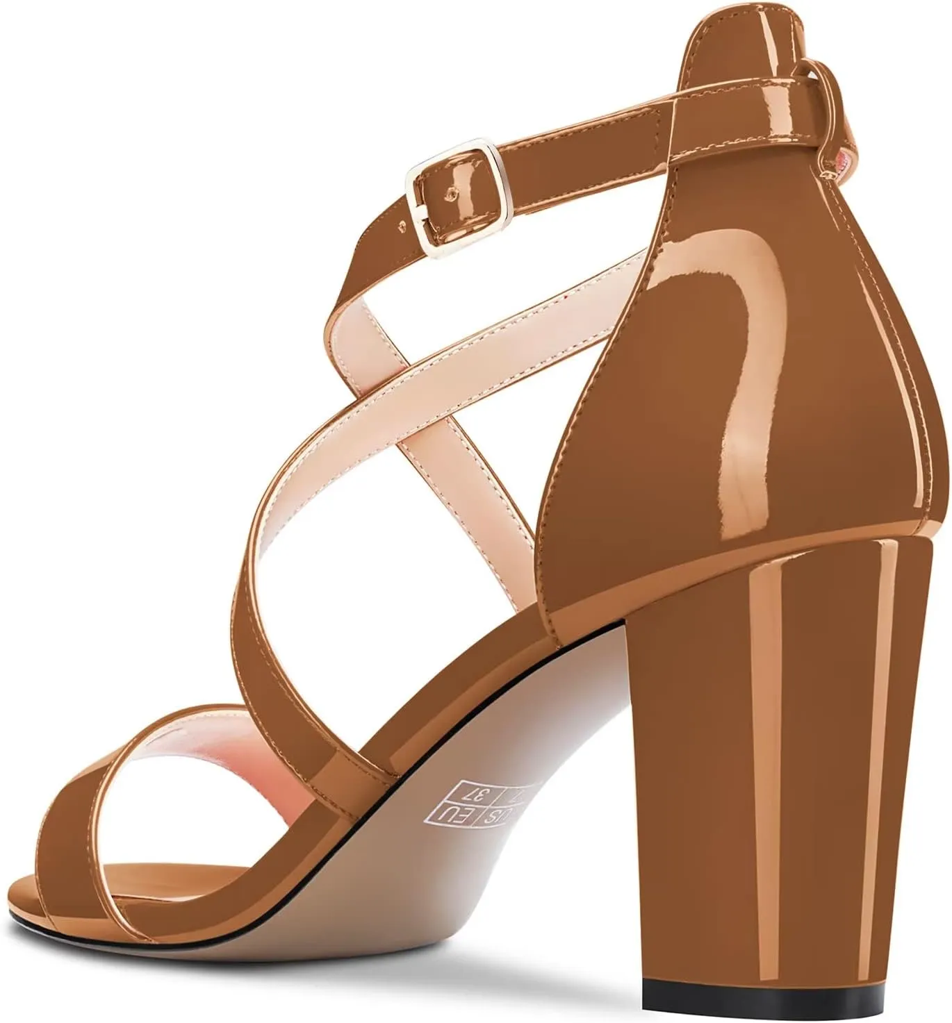 Castamere Women High Chunky Block Heel Peep Open Toe Cross-Strap Sandals Wedding Party 3.3 Inches Heels