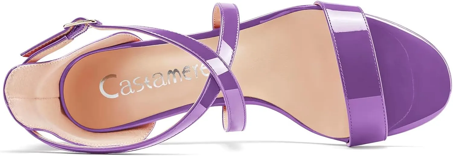 Castamere Women High Chunky Block Heel Peep Open Toe Cross-Strap Sandals Wedding Party 3.3 Inches Heels