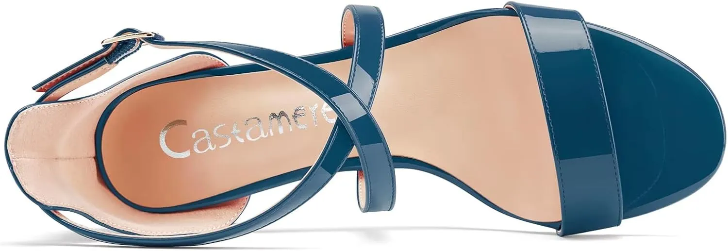 Castamere Women High Chunky Block Heel Peep Open Toe Cross-Strap Sandals Wedding Party 3.3 Inches Heels
