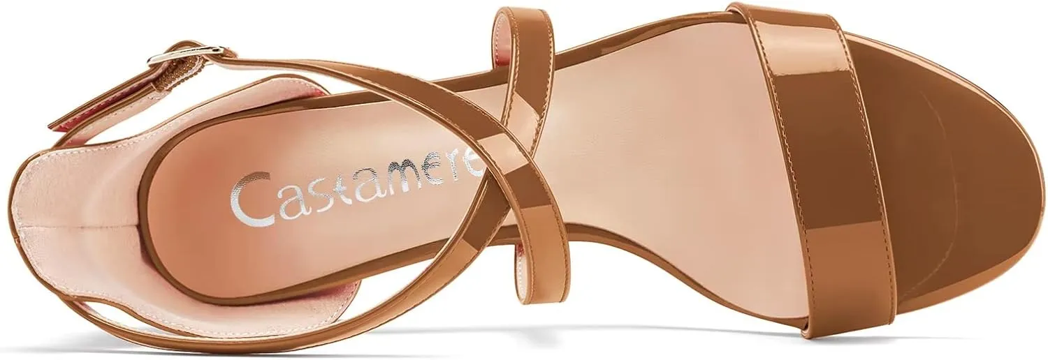 Castamere Women High Chunky Block Heel Peep Open Toe Cross-Strap Sandals Wedding Party 3.3 Inches Heels